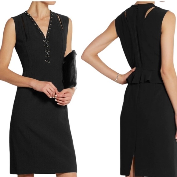 NWT ALTUZARRA Topi Lace Up Detail Peplum Dress Black 42 8 - Picture 1 of 15